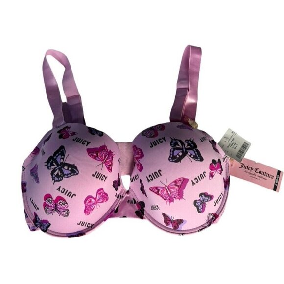 Juicy Couture Lightly Padded Butterfly Print Push Up Bra Size 38DD NWT - Picture 1 of 9